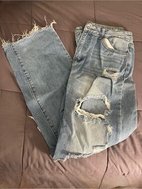 SHEIN Light Blue Distressed Boyfriend Jeans